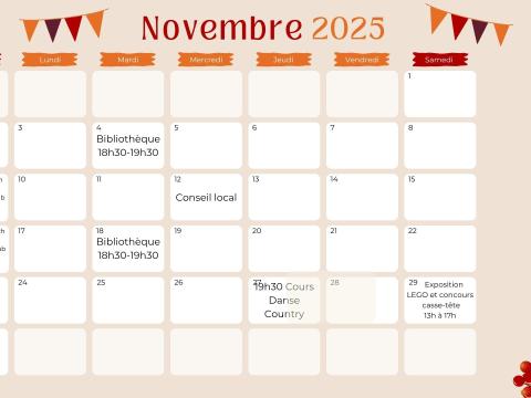 Calendrier d'activités de novembre à Radisson